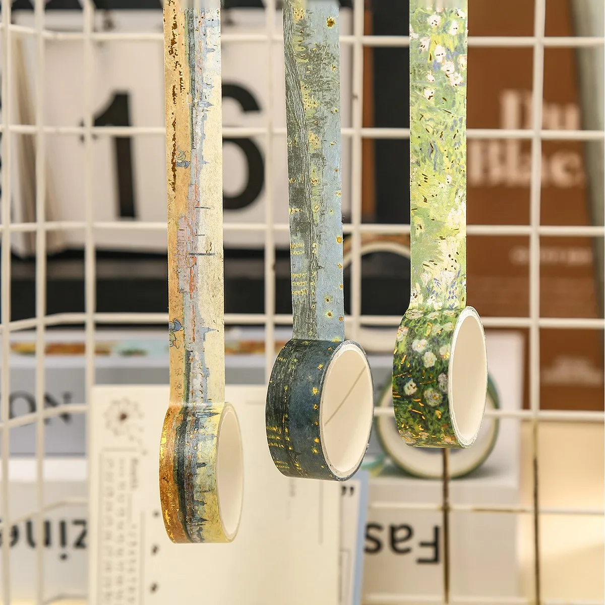 20 لفة/صندوق مع موضوعات الرسم الزيتي شريط اشي، أنماط المناظر الطبيعية الميدانية المختلفة، مواد تزيين سجل القصاصات بنفسك