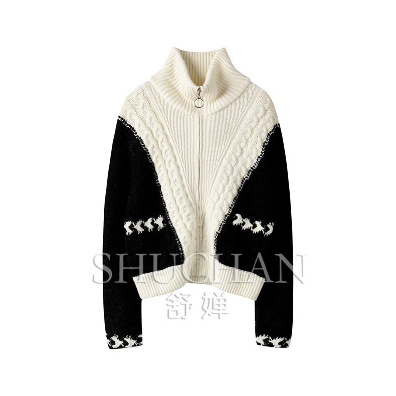 100% Cashmere Thick Women Cardigan Sweater Women Winter Warm Tops High Street  Loose Fit  Turtleneck  Winter