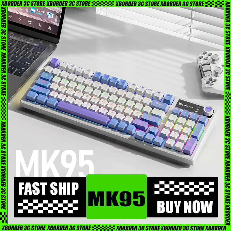 

Smailwolf MK95 настройка трехрежимная беспроводная Bluetooth механическая клавиатура RGB световой эффект полноклавишная клавиатура с возможностью горячей замены