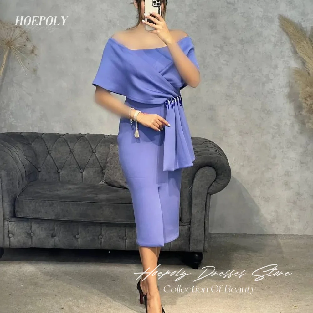 

Hoepoly Off The Shoulder Prom Dress Tea-Length Half Sleeve USA Euro Evening Summer Cocktail Party Dress For Charming Women