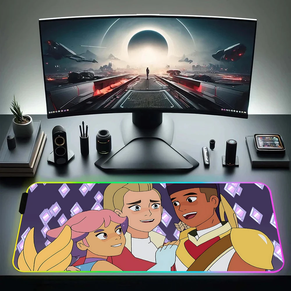 SheRa And The Princesses Of Power RGB Gamer Keyboard Mouse Pad Mousepad LED Glowing Mouse Mats Rubber Gaming Computer Mausepad