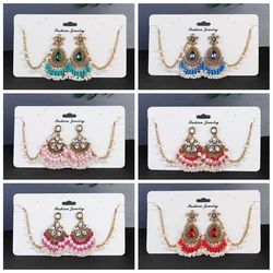 Vintage Bohemia Crystal Zircon Flower Earrings Women Colorful Beaded Pearl Tassel Earrings Wedding Bridal Luxury Jewelry Bijoux