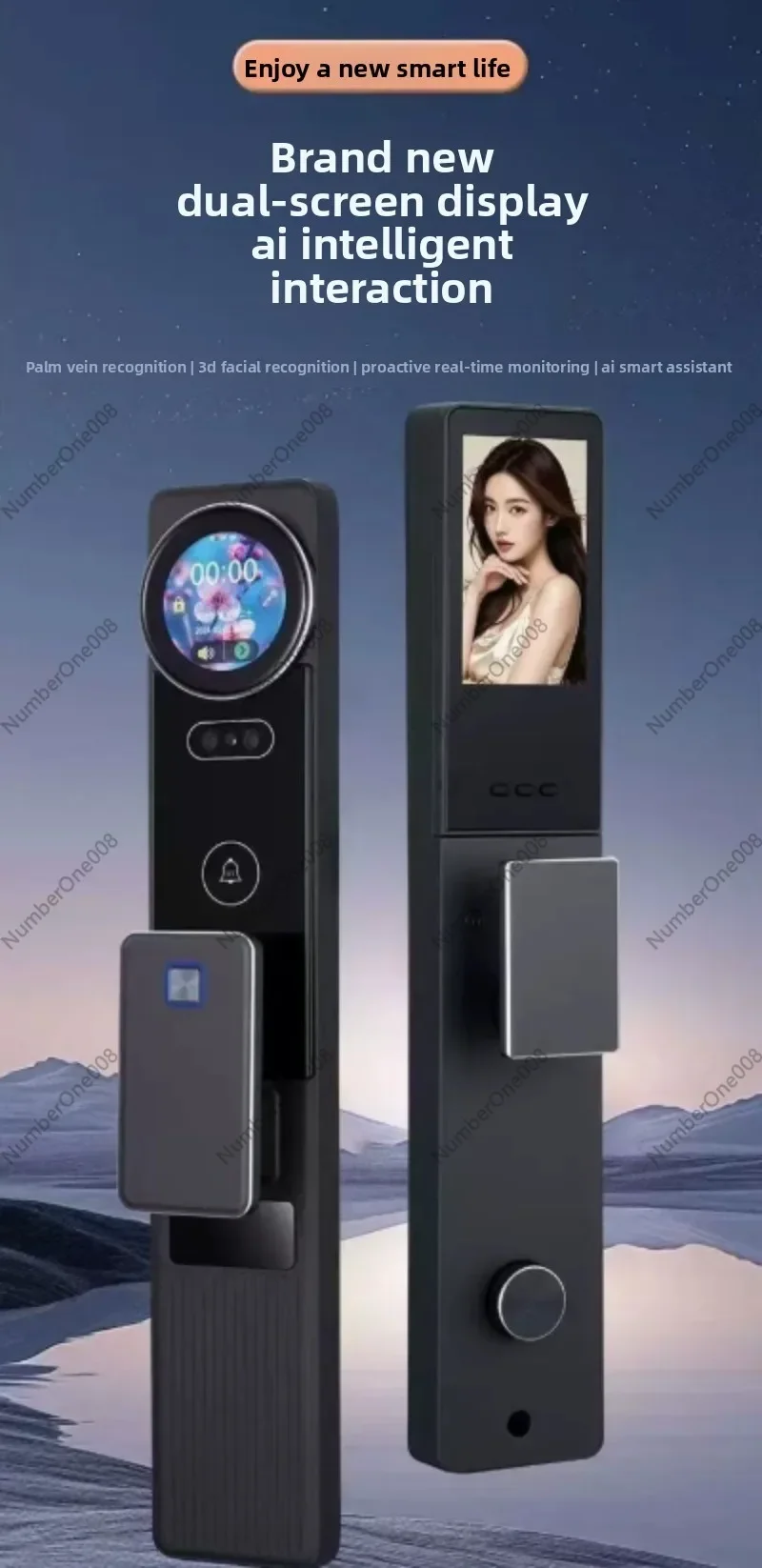 AI Fully Automatic Smart Door Lock 3D Face Recognition Palm Vein Biometric Fingerprint Digital Electronic Lock for Home