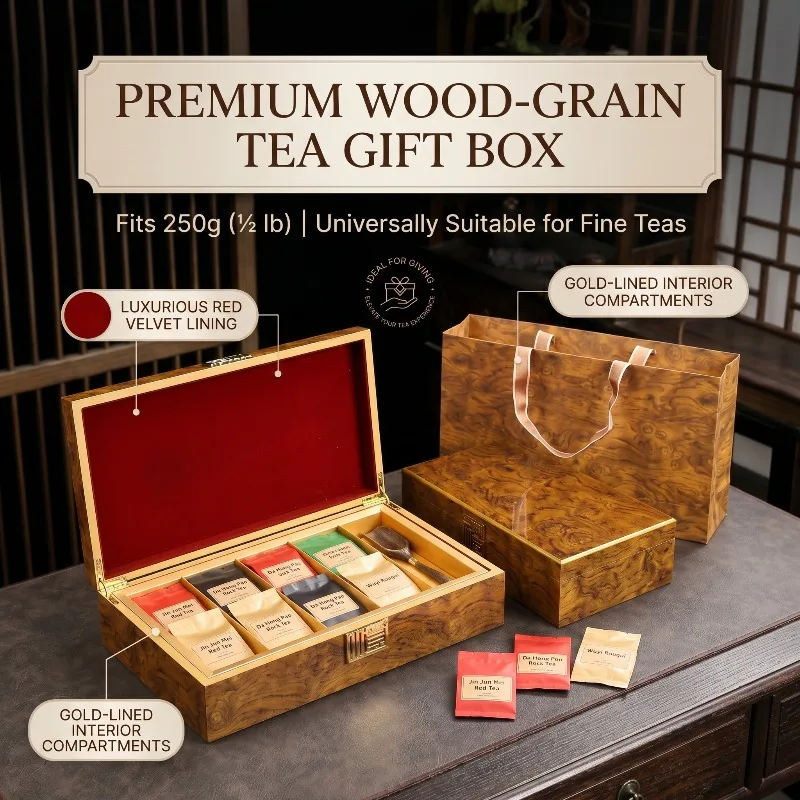 Luxury Golden Silk Nanmu Tea Gift Box Half Pound for Golden Junmei Big Red Robe Cinnamon Wuyi Rock Tea Storage Box with Handbag