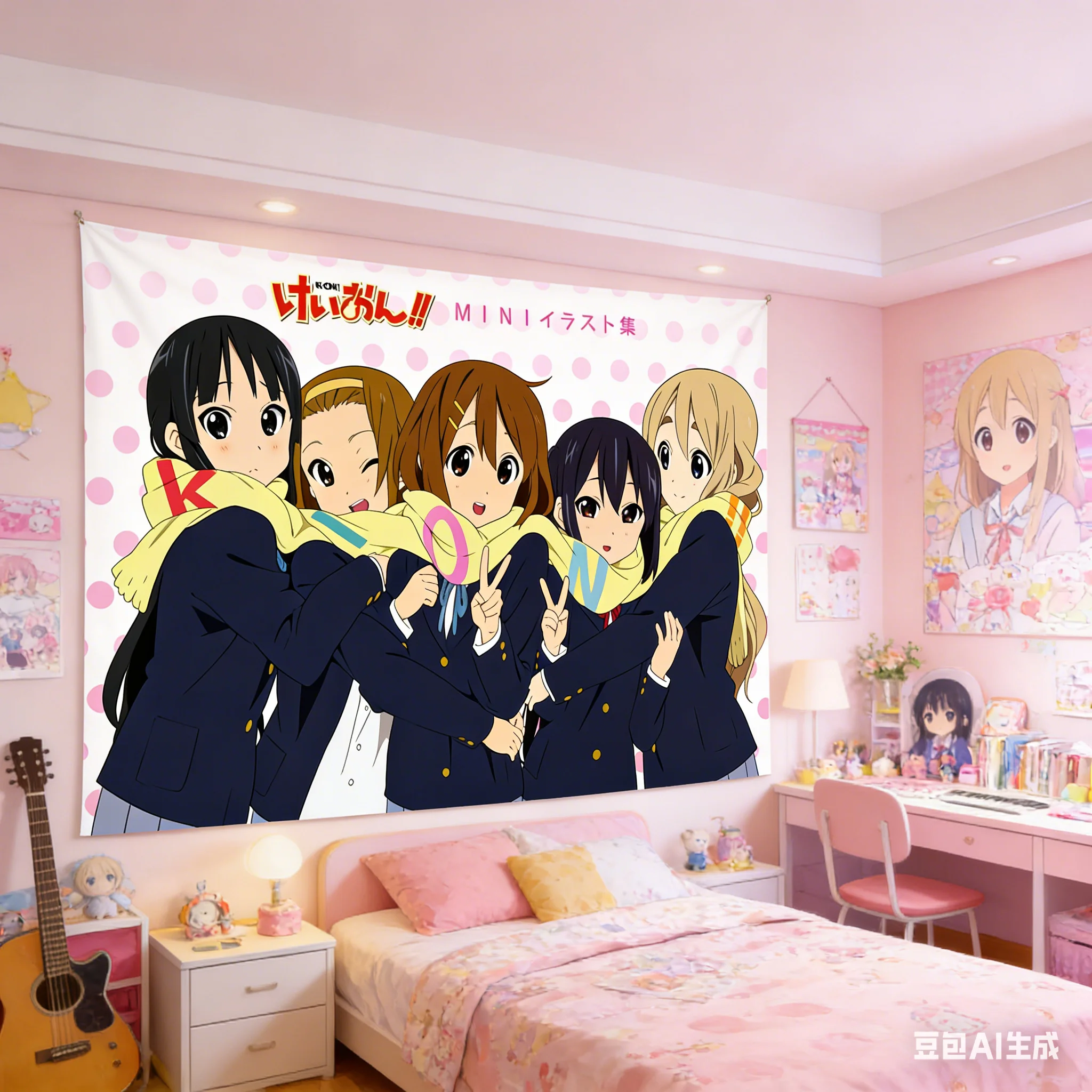 1 Stück K-ON Anime-Gruppenposter, Polyester 2D Flache Wandkunst, Klassische Anime-Dekoration für Schlafzimmer, Ideales Otaku-Merch & Geschenk