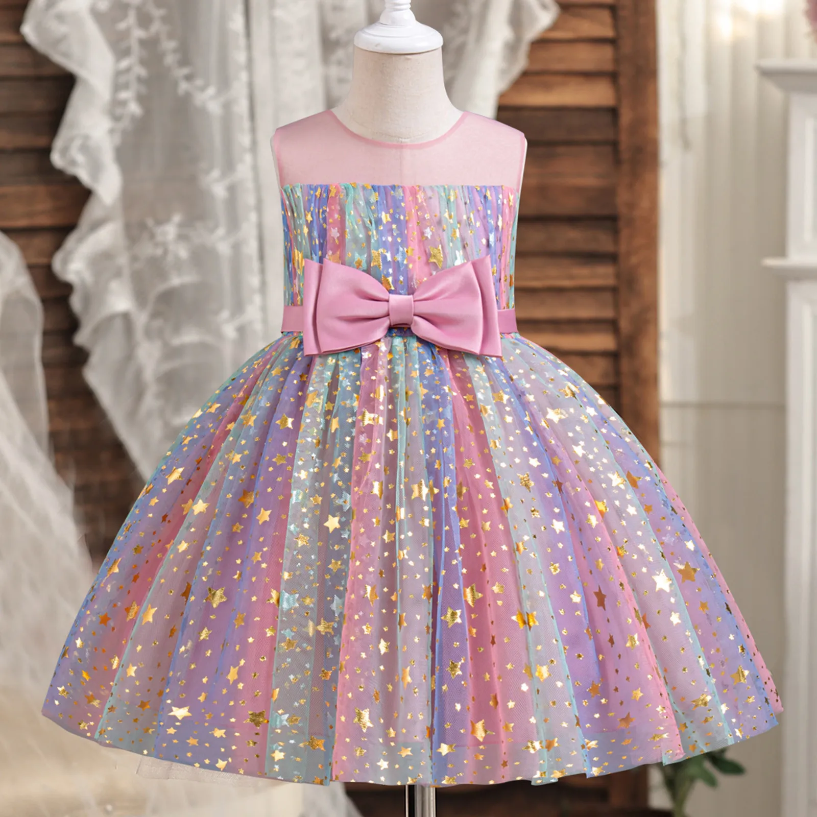 Girls Rainbow Unicorn Princess Dress Cake Layers Tutu Prom Gown for Kids Children Wedding Evening Formal Party Pageant Vestidos