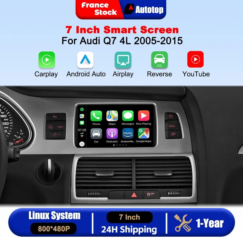 7 Inch Wireless CarPlay Android Auto Car Radio For Audi Q7 4L 2005-2015 MMI 2G MMI 3G Multimedia Video Player Linux Touch Screen With Online YouTube Airplay Autolink Mirror Link WiFi Bluetooth GPS Navigation