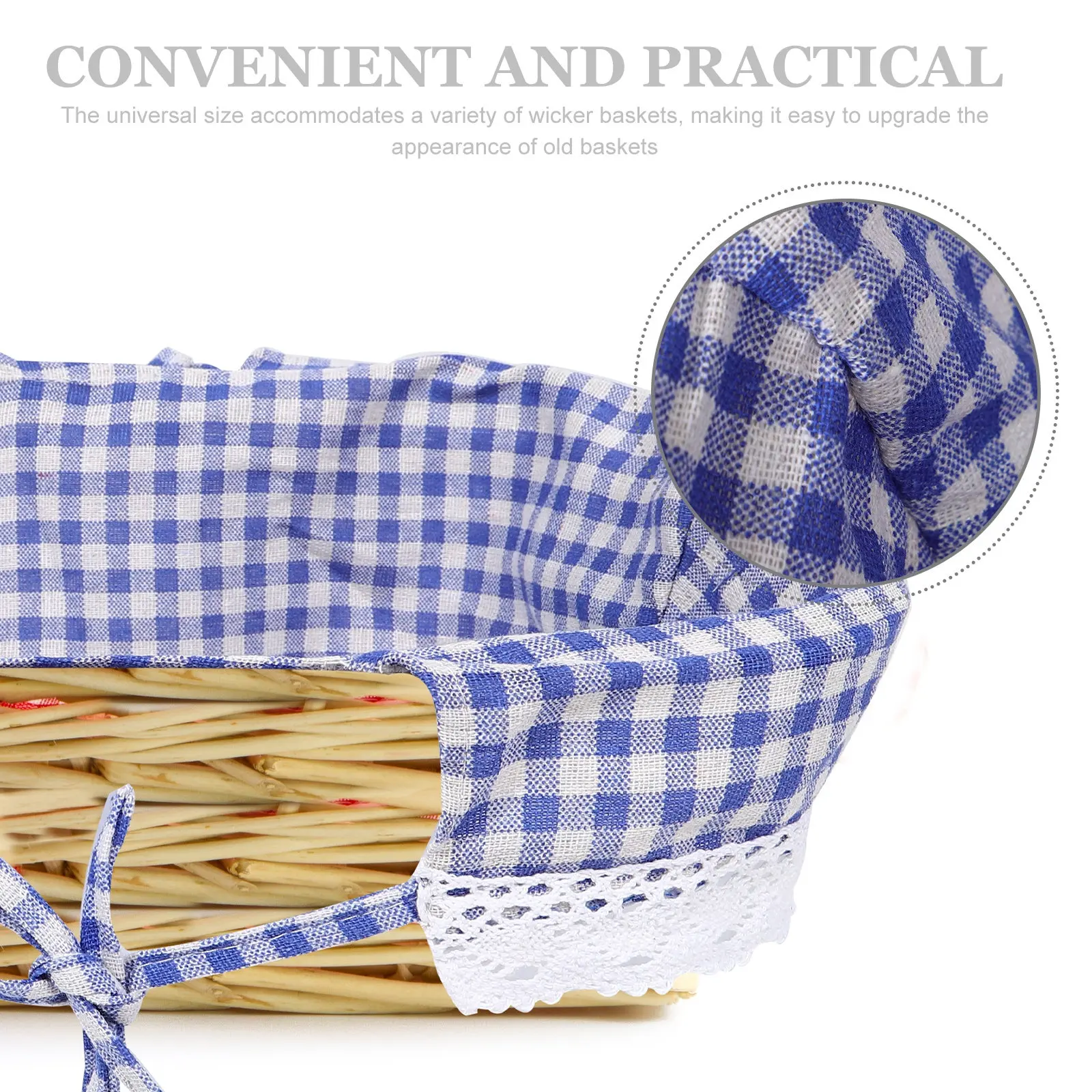 2Pcs Picnic Basket Liners Replacement Cloth Insert Washable Reusable Boho Farmhouse Style Fabric Basket Liner for Wicker Rattan
