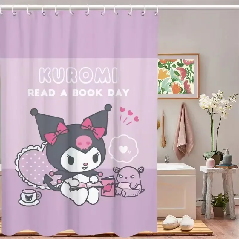 Anime Kawaii Sanrios Kuromi Cartoon Shower Curtains Waterproof Polyester Bathroom Curtain with Hooks Gift