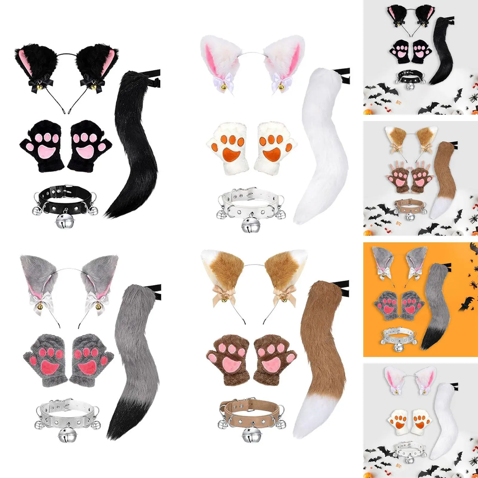 

Fox Ears Tail Gloves Collar Set Fun for Animals Themed Parties Halloween