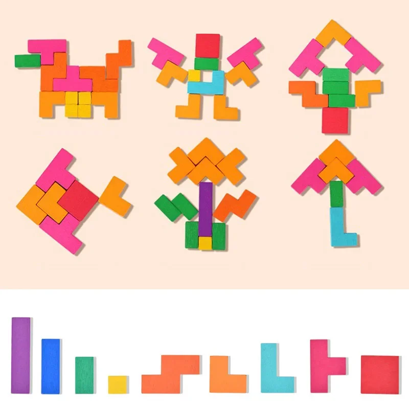 Montessori desktop quebra-cabeça brinquedos crianças jogo de mesa de batalha tangram matemática brinquedos blocos de construção placa cor forma treinamento para crianças presente