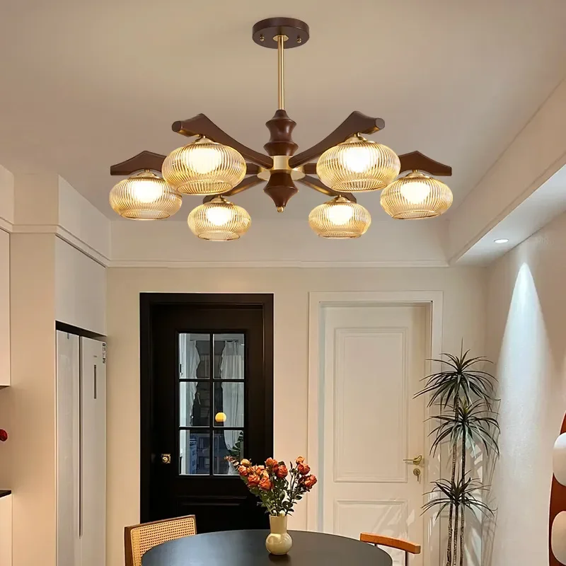 for Medieval Chandelier All Copper American Retro Solid Wood High End Atmospheric Villa Hall Bedroom Dining Room Whole House