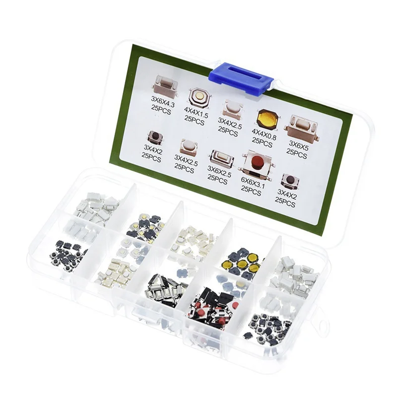 

AA19 250 шт. клавиши легкого сенсорного переключателя 10 технических характеристик 25 патч-переключателей каждого типа