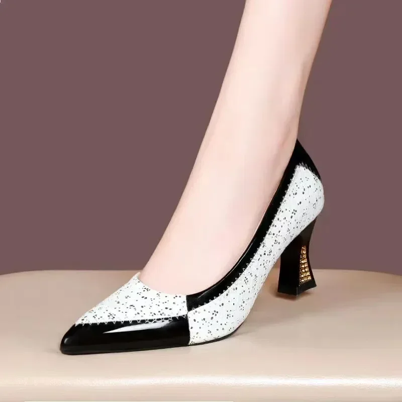 Women Classic Pointed Toe Navy Blue Spring Slip on Heel Shoes Lady Casual Black Light Weight Office 7CM Heel Shoes C9166