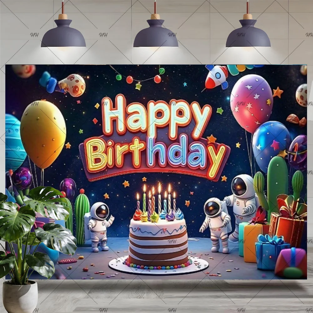 Cartoon Space Astronaut Rocket Planet Theme Children's Birthday Decor Backdrop Photography Banners Baby Shower Supplies Kid Gift