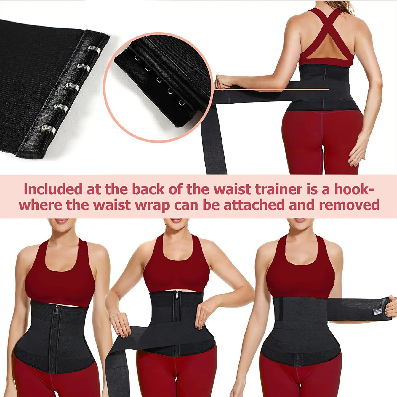 Zipper Waist Trainer Trimmer Corset Women Slimming Sheath Flat Belly Snatch Me Up Bandage Wrap Fitness Girdle Detachable Belt