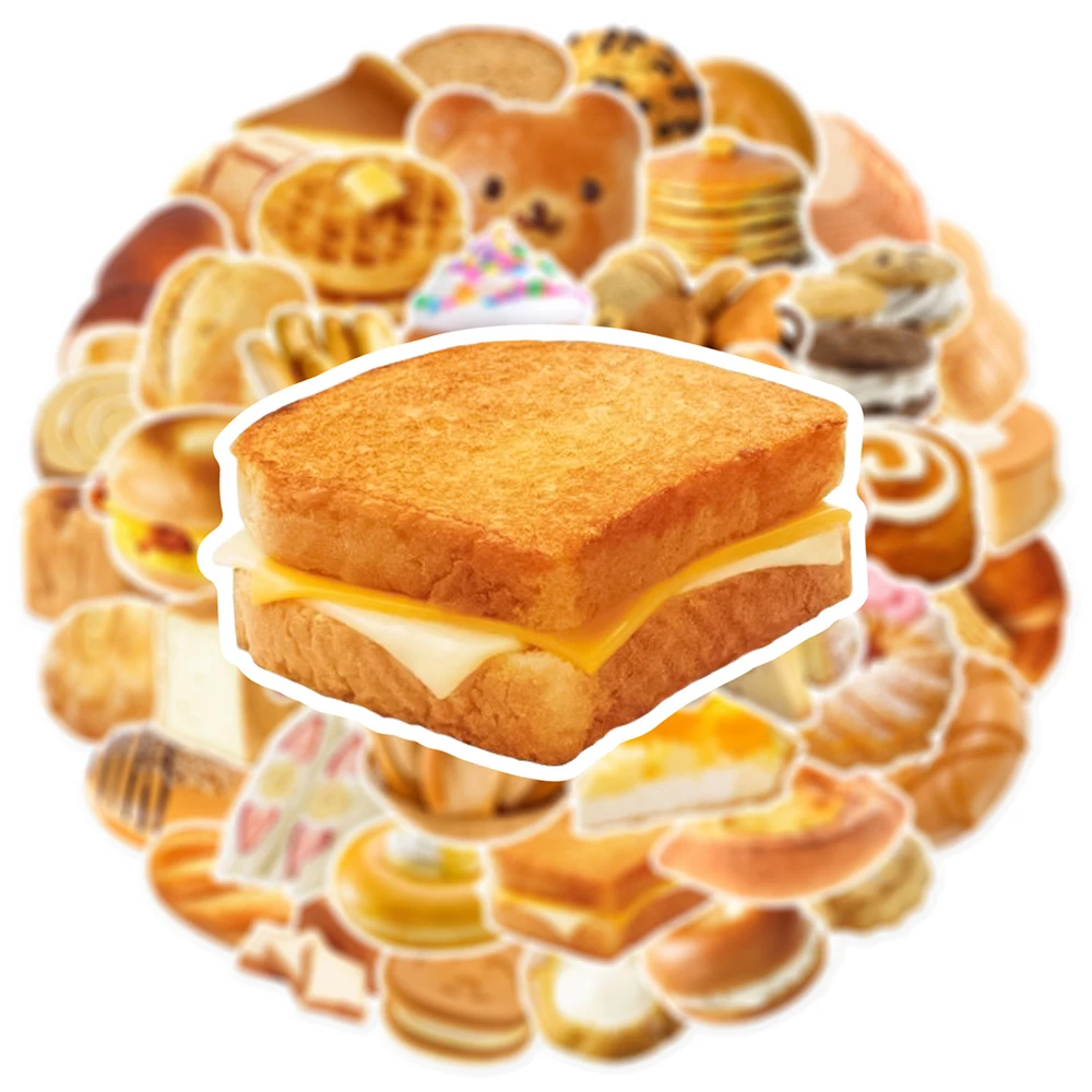 10/30/50pcs Gourmet Bread Cake Food Cartoon Stickers Aesthetic Decals Decorative Stationery Phone Case Laptop Cute Sticker Packs