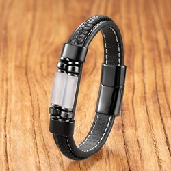 Luxury Beaded Handmad Leather Bracelet Stainless Steel Metal Buckle Charm Stone Jewelry Gifts for Men Bracelet Femme
