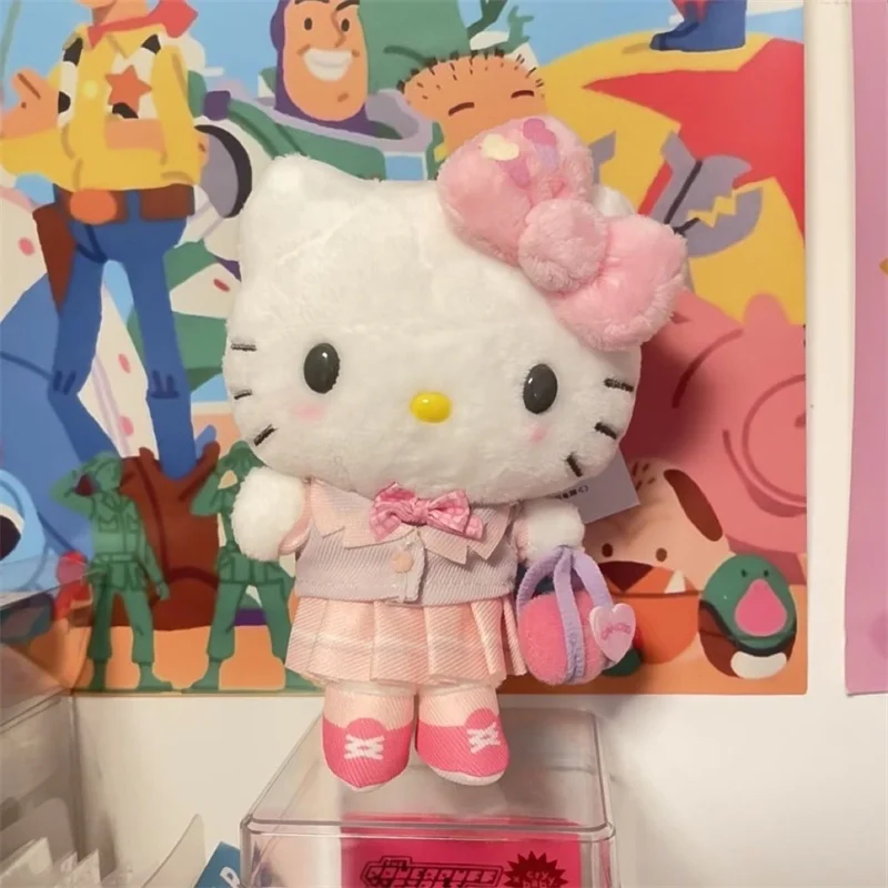 Novo sanrio olá kitty boneca de pelúcia chaveiro anime rosa uniforme universitário kitty brinquedos de pelúcia chaveiro meninas dos desenhos animados sacos chaveiros