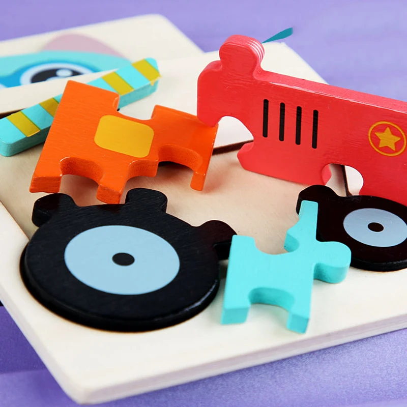 Wooden Puzzle Montessori Animals Carton Colorful Learning Education Toys Tangram Jigzaw Cognitive Wood For Children Kids Gift