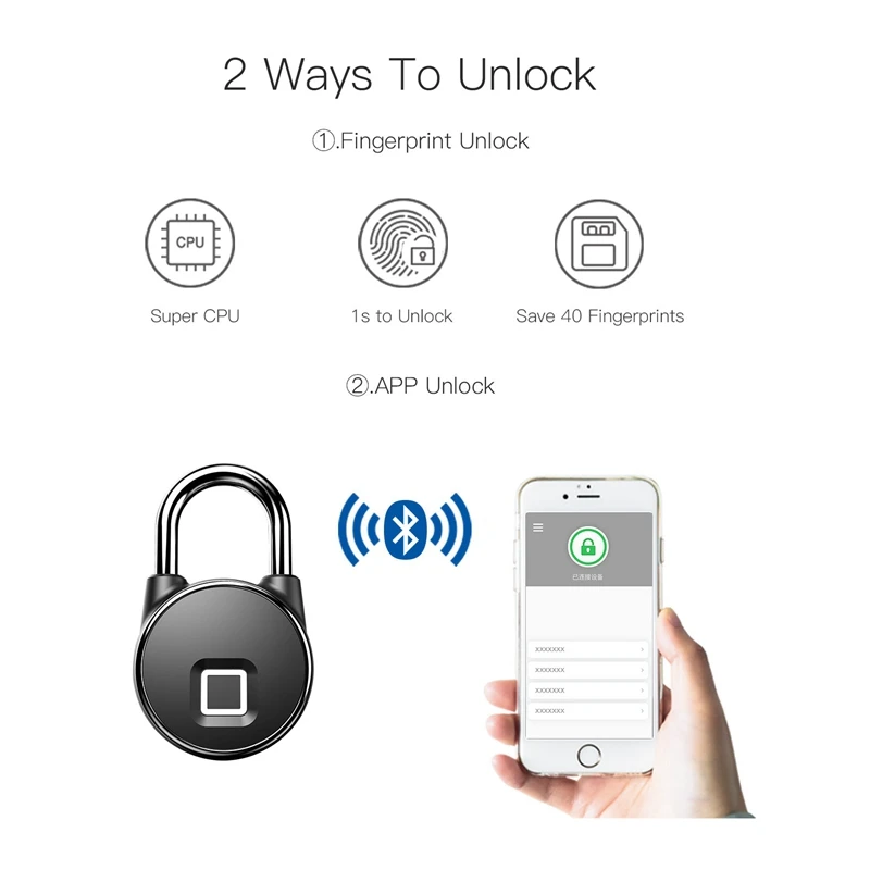 Bluetooth Smart Fingerprint Padlock Tuya App Control Padlock Cabinet Lock Dormitory Anti-Theft Bag Luggage Lock USB Rechargeable