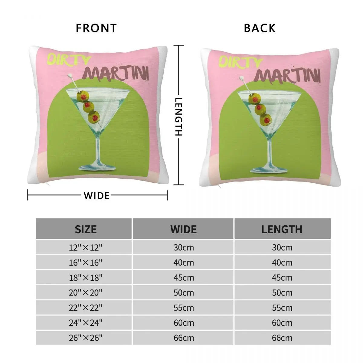 Dirty Martini Cocktail Square Pillowcase Polyester Linen Velvet Printed Zip Decor Pillow Case Bed Cushion Cover 18