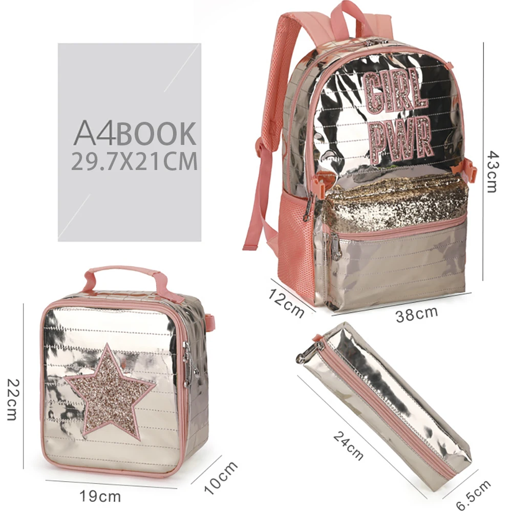 School Bags Backpacks for School Teenagers Girls Waterproof Spine Protection Schoolbag Sequined Detachable Lunch Bag  Girls Bags