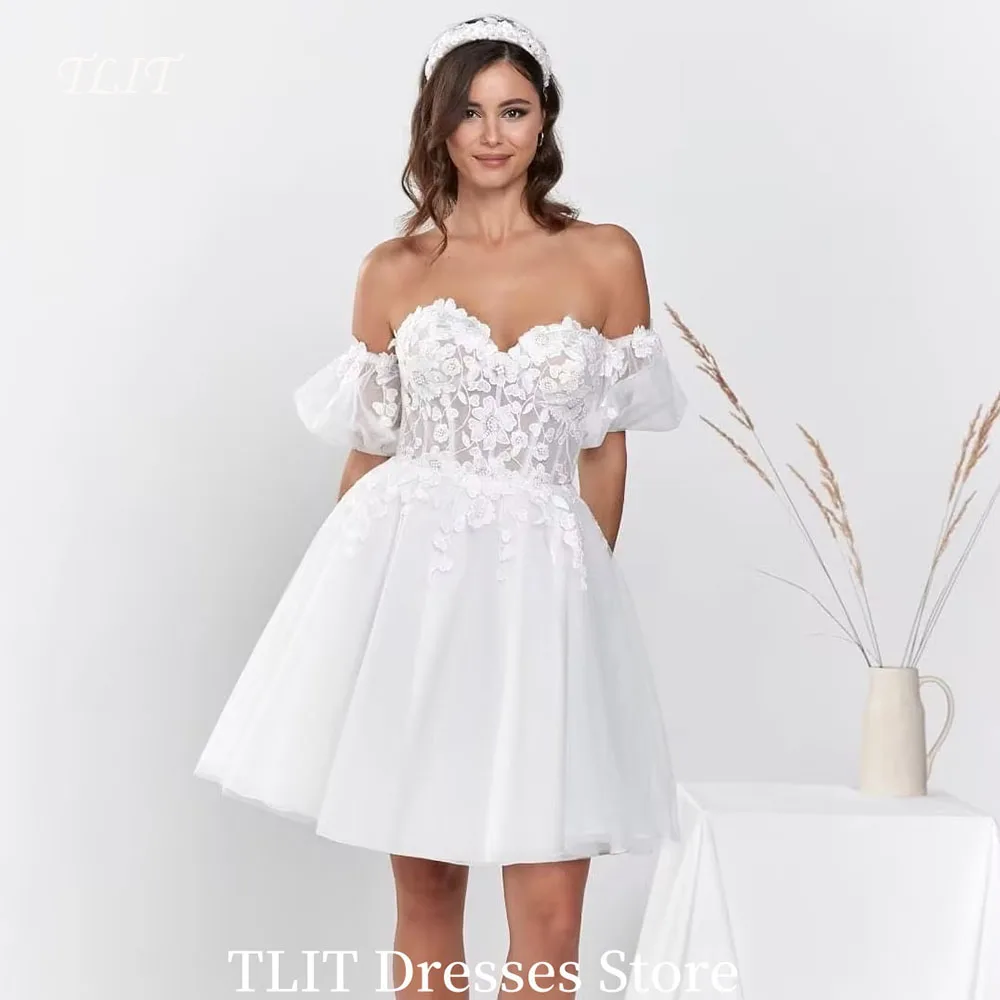 

TLIT Korea Mini Appliques Tulle Wedding Dresses Off the Shoulder Bridal Gown Elegant Photo Shoot Dress Customized Made for Bride