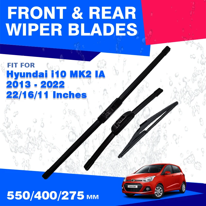 For Hyundai i10 MK2 IA 2013 - 2022 Car Wiper Blades Windscreen Windshield Brush Cover Fit U Hook Arms Accessories 2014 2015 2016