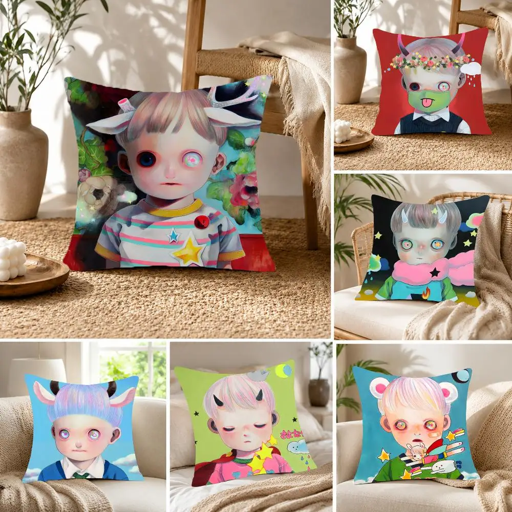 Surreal artist Hikari Shimoda Cushion Cover Fluffy velvet Nordic style plush Living room sofa decorative