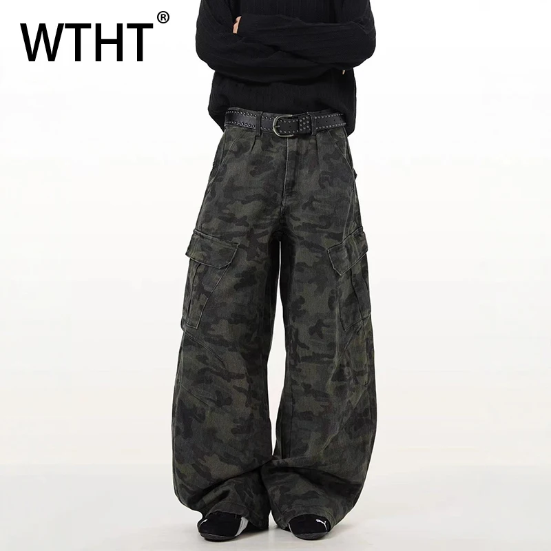 

Мужские джинсы WTHT Fashion с камуфляжным пэчворком, винтажные американские широкие джинсы-карго, лето 2026, модель 2A2977