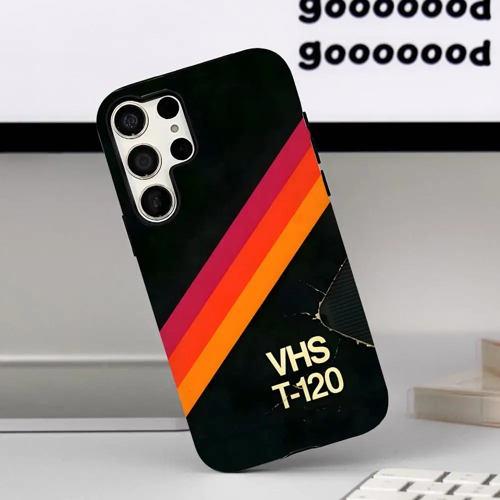 Coque Retro VHS Tape funda de teléfono para Samsung S25 24 FE 23 22 21 Ultra Plus A 56 36 26 16 película brillante dura PC Coque