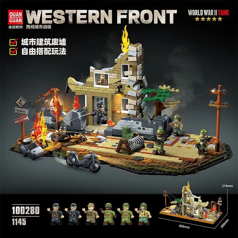 

100280 Ruin Large Scene Western City Battle Tank Chinese Building Model Puzzle Assembly Toy