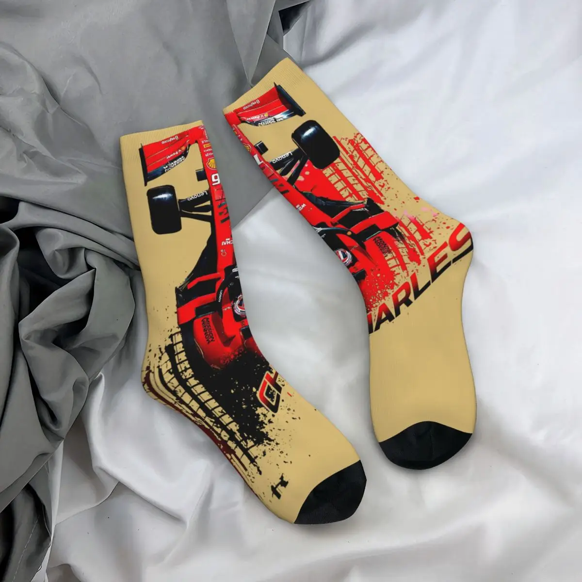 Calzino a compressione divertente per uomo Charles Leclerc 16 Feerrari F1 Hip Hop F1 22 New Car Race Happy Seamless Printed Boys Crew Sock