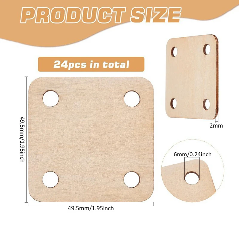 Tarjeta para tejer de superficie lisa cuadrada de madera, tarjetas de telar con 4 agujeros, herramientas de tejer hechas a mano para telar, suministros de tejido, 12/24/36 Uds.