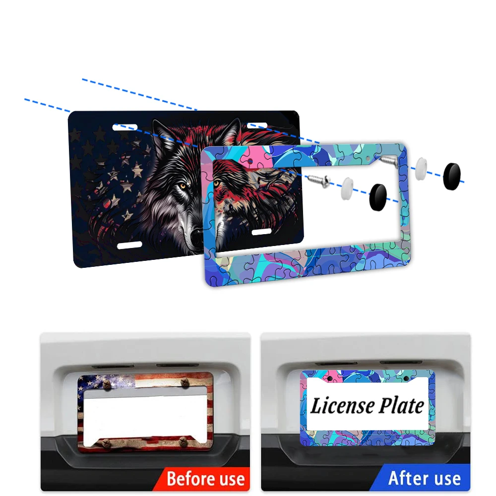 لغز - إطار لوحة ترخيص منقوش مع أضواء ملونة، يأتي مع مجموعة براغي، مثالية لتزيين السيارة وكهدية مقاس 12 × 6 بوصة #3