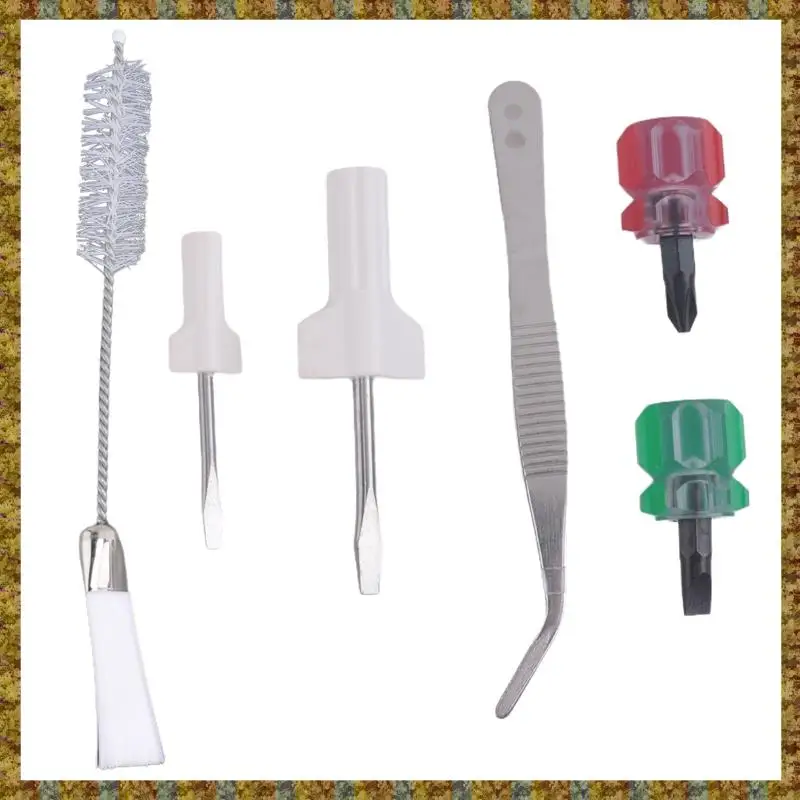 F-F 6-компонентный набор для чистки швейной машины включает пинцет, отвертку с двусторонней щеткой для ворса, для швейных инструментов