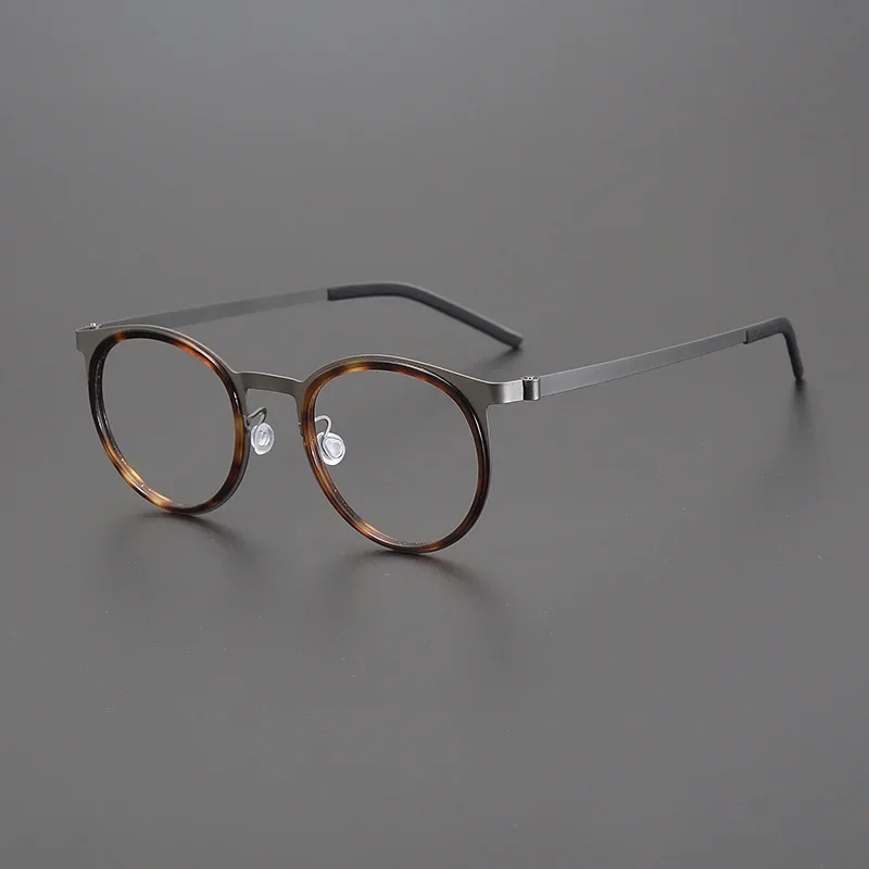 Tortoiseshell Without Screws Pure Titanium Glasses Frame Retro Round Frame Myopia Can Prescription Lenses Available