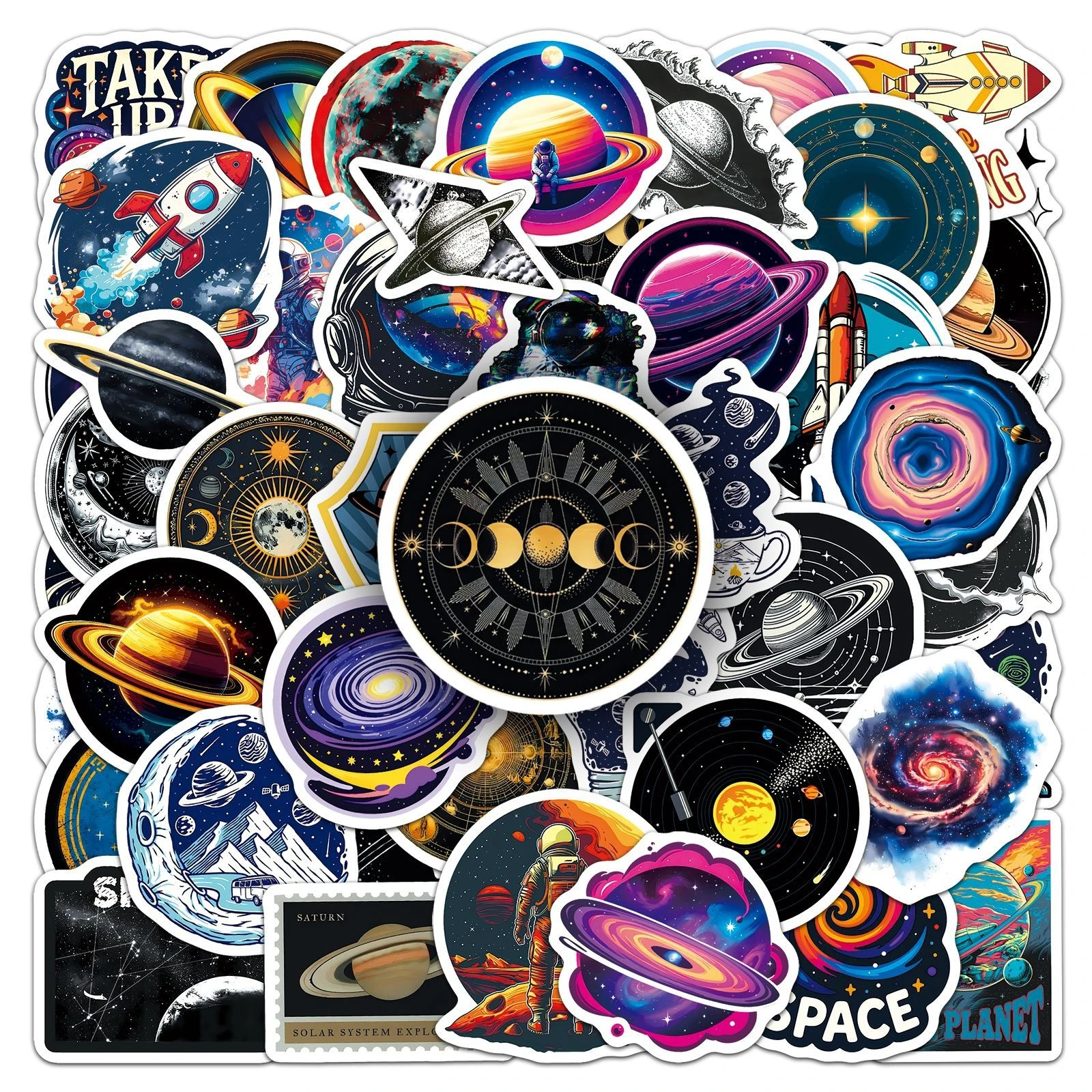 50PCS Retro Universe Stickers Planet Personality Trend Cartoon Galaxy DIY Guitar Phone Laptop Suitcase Skateboard Decals