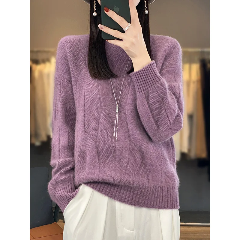 

New Woman Clothes Half High Neck Casual Knit Top Women's Sweater Pullover Korean Fashion Autumn Long Sleeve Female Clothing