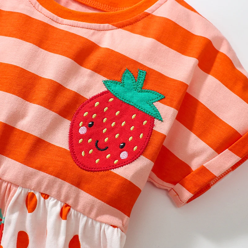 Little maven 2024 Summer Cartoon strawberry Dress Baby Girls Cotton Casual Clothes Soft for Toddler Infant Kids 2 to 7 years