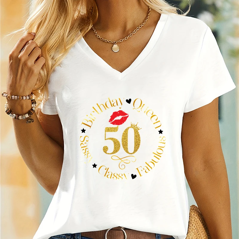 50th Birthday Shirt for Women Sassy Classy Queen Graphic T Shirts Women 50th Birthday Gift Fabulous Vintage Graphic Tops Tees