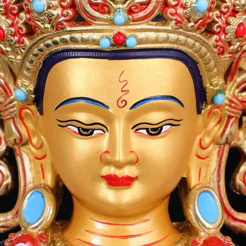 Tibetan-style copper home decoration four-armed Guanyin statue Buddha statue ornament with painted backlight, fully gilded and c