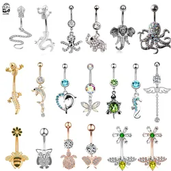 Animal Series Lizard Octopus Bee Navel Belly Button Rings Surgical Steel Butterfly Dangle Belly Piercing Ombligo Women Jewelry