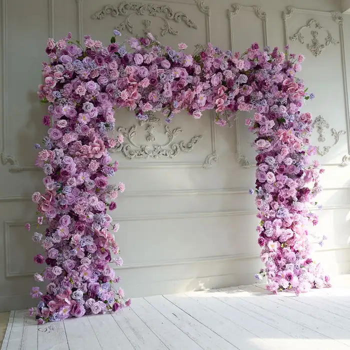 Custom series Purple rose peony Hydrangea green leaf artificial square arch wedding background decoration banquet event layout