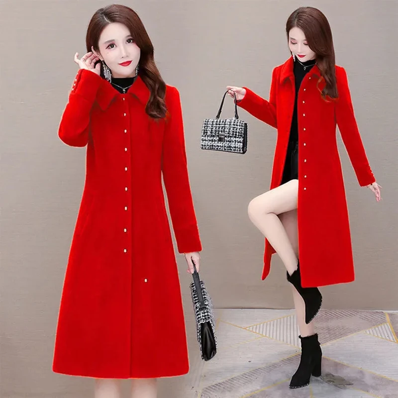 

Double-sided Wool Coats Women Autumn Winter New Fashion Temperament Slim All-match Woolen Coats Womens Long Thick Warm Parkas