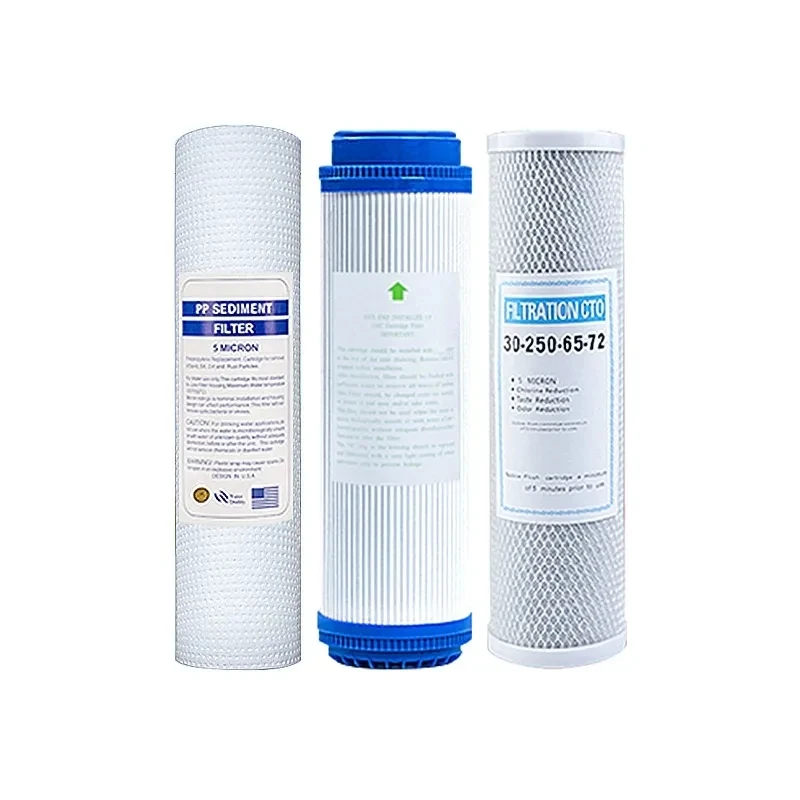 Elemento de filtro Universal para purificador de agua, PP, algodón, carbón comprimido Granular, 10 pulgadas, prefiltros de tres niveles