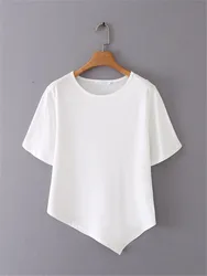 Plus Size Summer Clothes Short Sleeve T-Shirt Round Collar Slim Asymmetric Hem T-Shirt Plus Size Solid Color Fashion T-Shirt