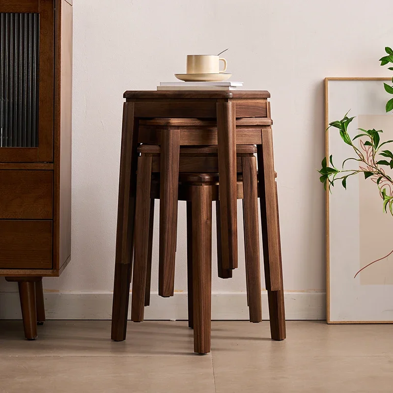 

Black Walnut Solid Wood Square Stool Coffee Table Seat Stackable Dining Chair Modern Chinese Style Wooden Bench for Bedroom