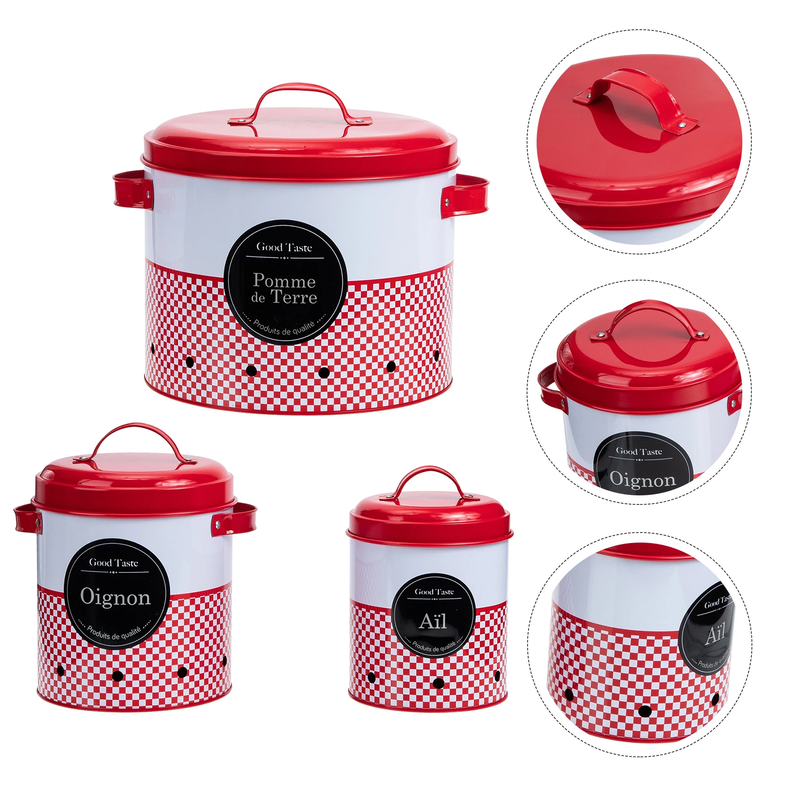 

3Pcs Metal Storage Buckets Stainless Steel Food Organizer Garlic Potato Onion Container Kitchen Gadget Potato Storage Bucket